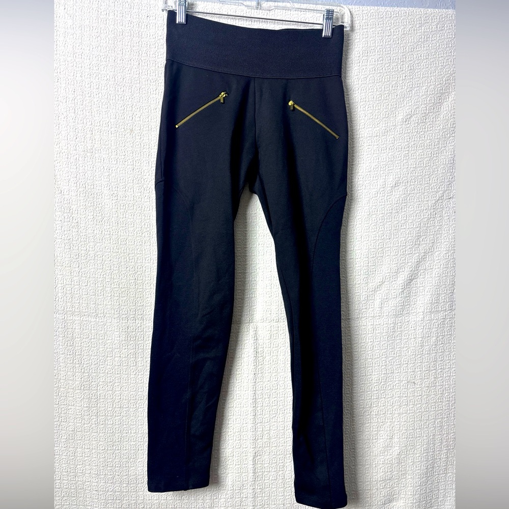 Zara‎ Black Leggings with Gold Zipper Details